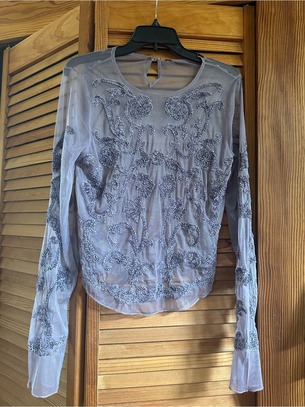 Free People Sheer Embroidered Long-Sleeve Top - Light Gray